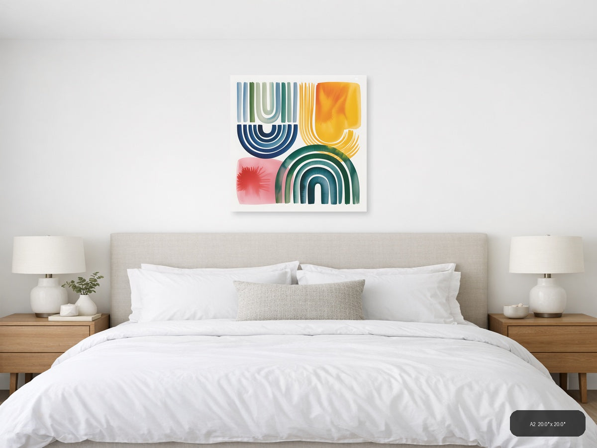Abstract Watercolor Geometric Shapes Colorful Wall Art — A2 / Bedroom