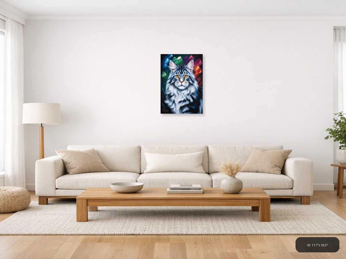 Abstract Colorful Tiger Portrait with Golden Eyes Wall Art — A3 / Living Room