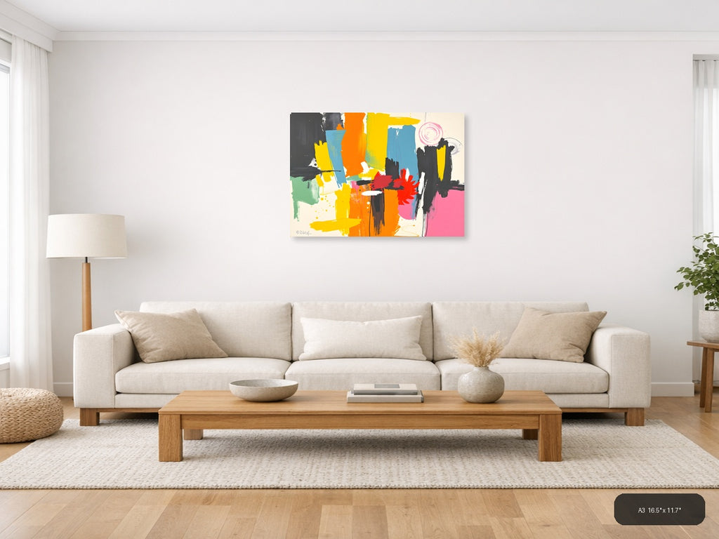Vibrant Abstract Brushstrokes Modern Colorful Wall Art — A3 / Living Room