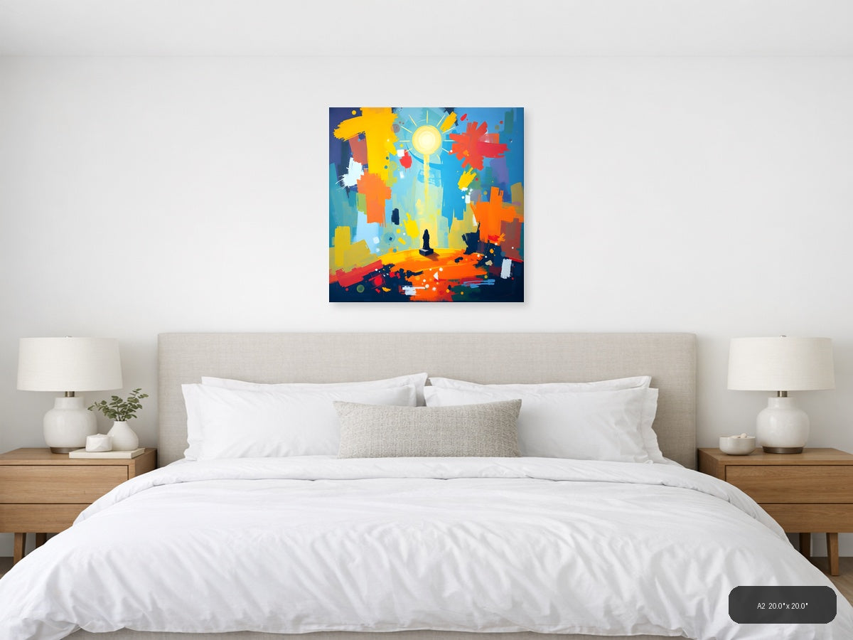 Vibrant Abstract Sun & City Landscape Wall Art — A2 / Bedroom