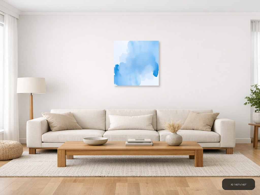 Abstract Blue Watercolor Cloud Formation Wall Art — A3 / Living Room