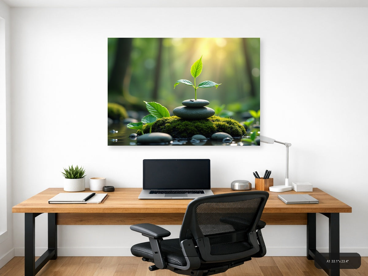 Young Plant on Stacked Stones Botanical Wall Art — A1 / Office