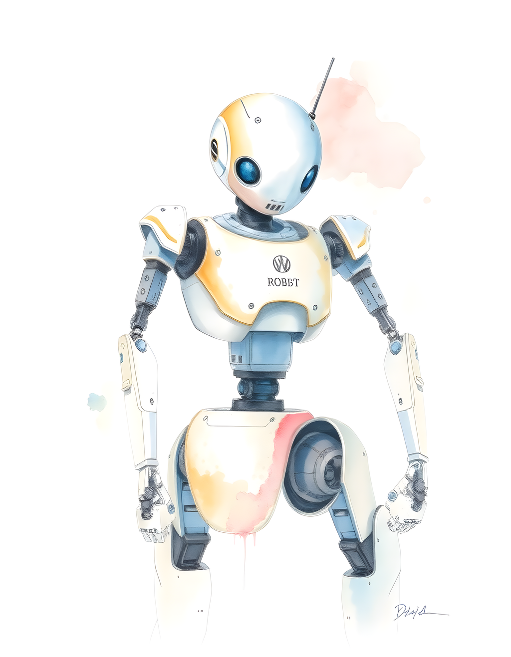 Futuristic Robot Portrait Watercolor Wall Art
