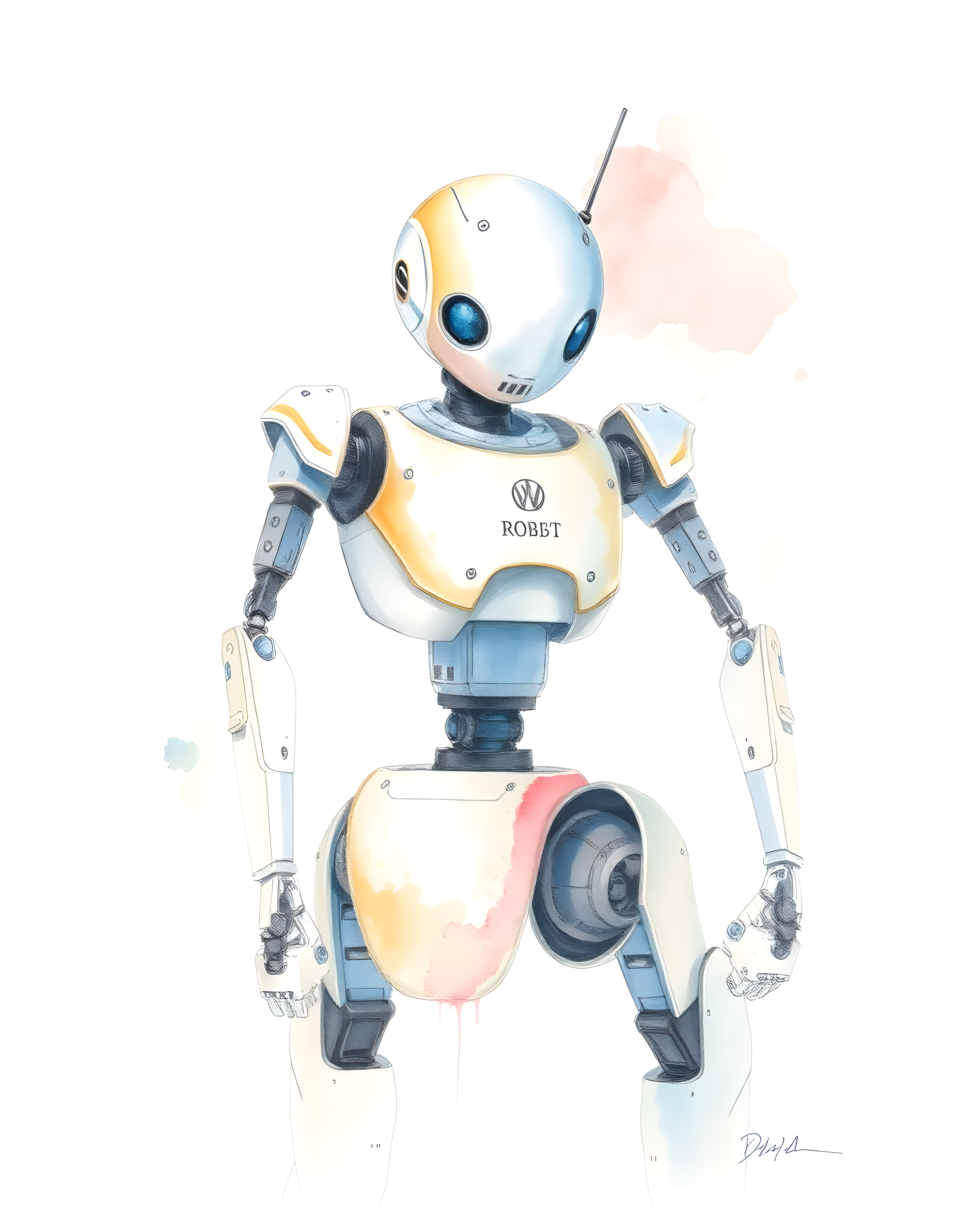 Futuristic Robot Portrait Watercolor Wall Art