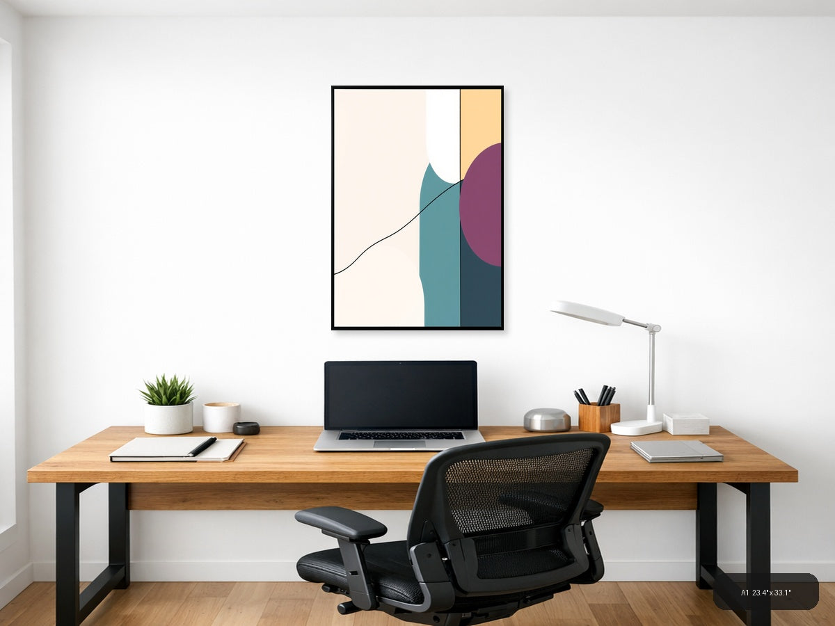 Minimalist Geometric Curves Teal Purple Wall Art — A1 / Office
