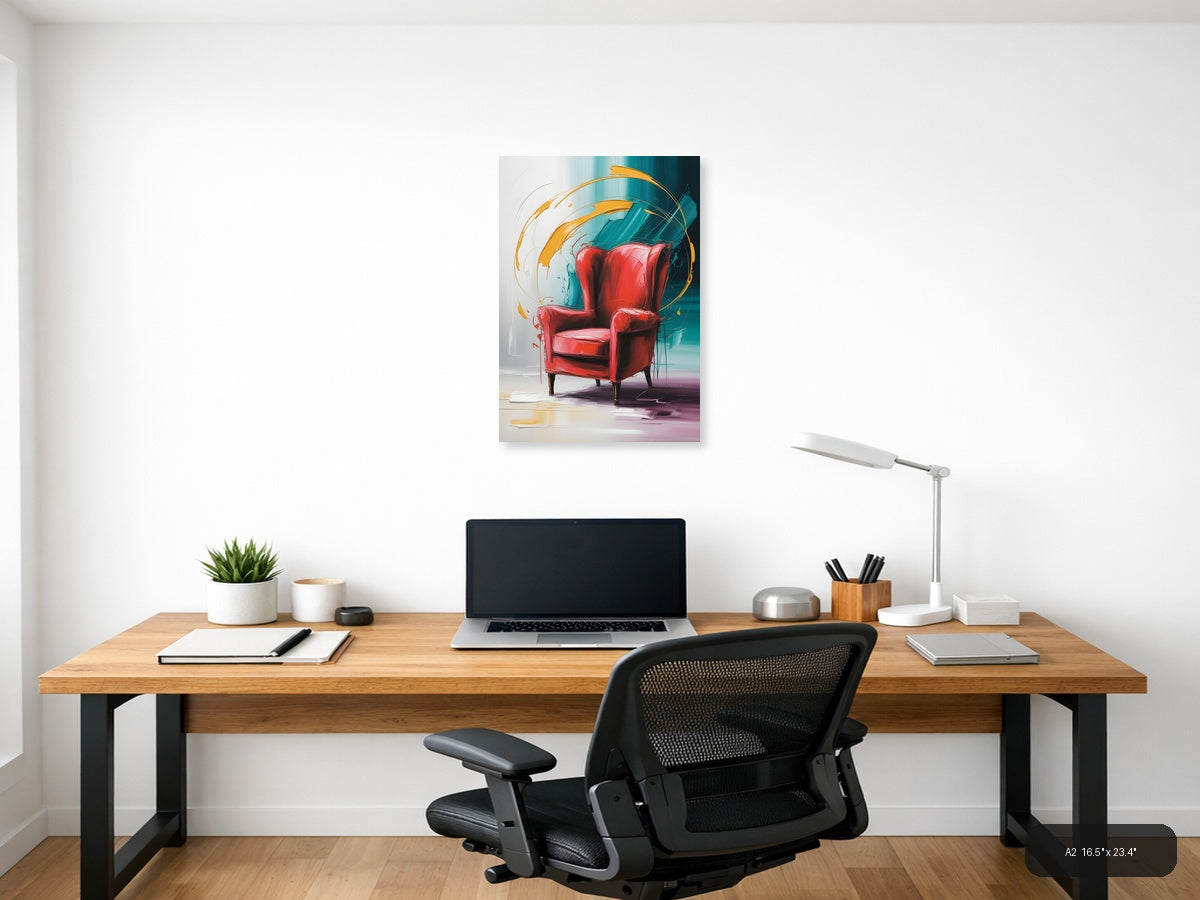 Red Chair Abstract Motion Teal Orange Wall Art — A2 / Office