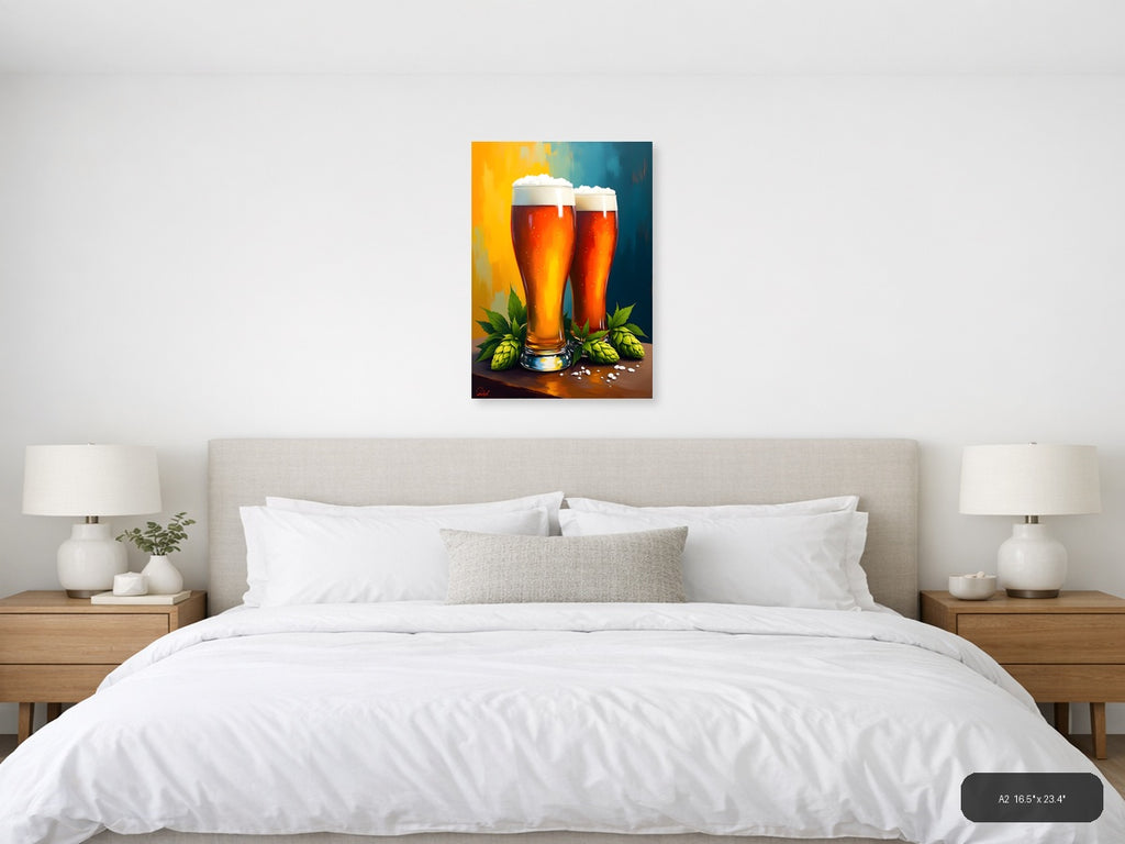 Two Beer Glasses with Hops Abstract Wall Art — A2 / Bedroom