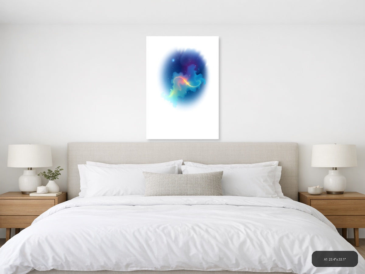 Minimalist Cosmic Nebula Blue Abstract Wall Art — A1 / Bedroom