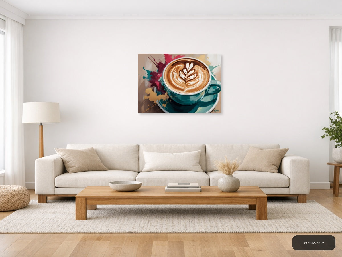 Abstract Coffee Cup Latte Art Splatter Wall Art — A3 / Living Room