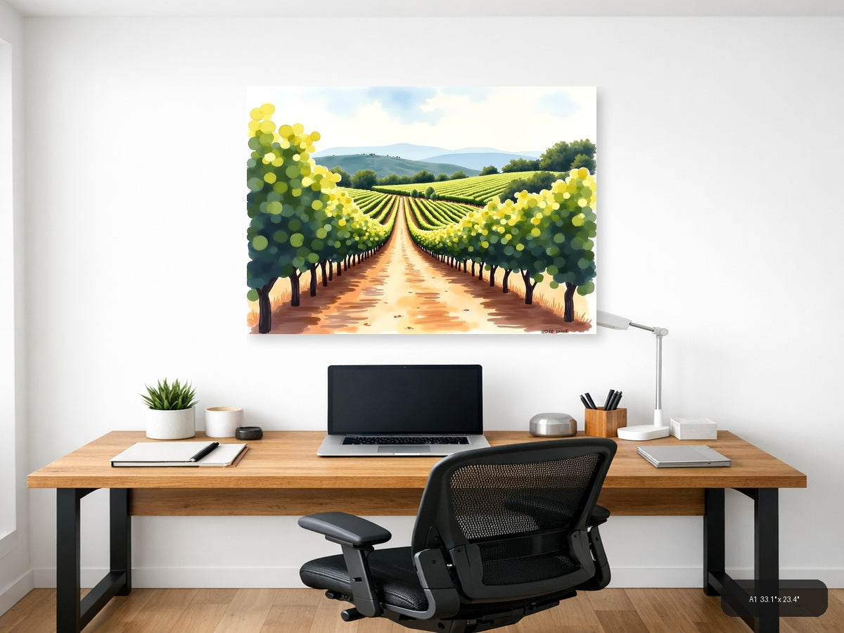 Vineyard Path Watercolor Landscape Wall Art — A1 / Office