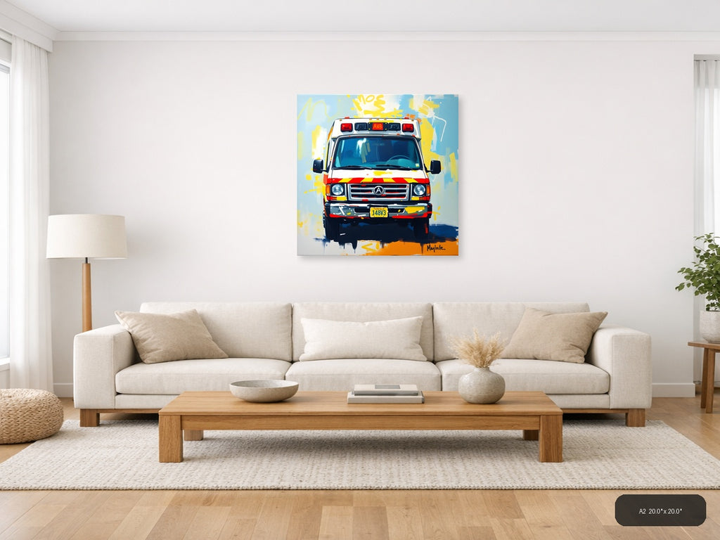 Abstract Ambulance Emergency Vehicle Pop Art Wall Art — A2 / Living Room