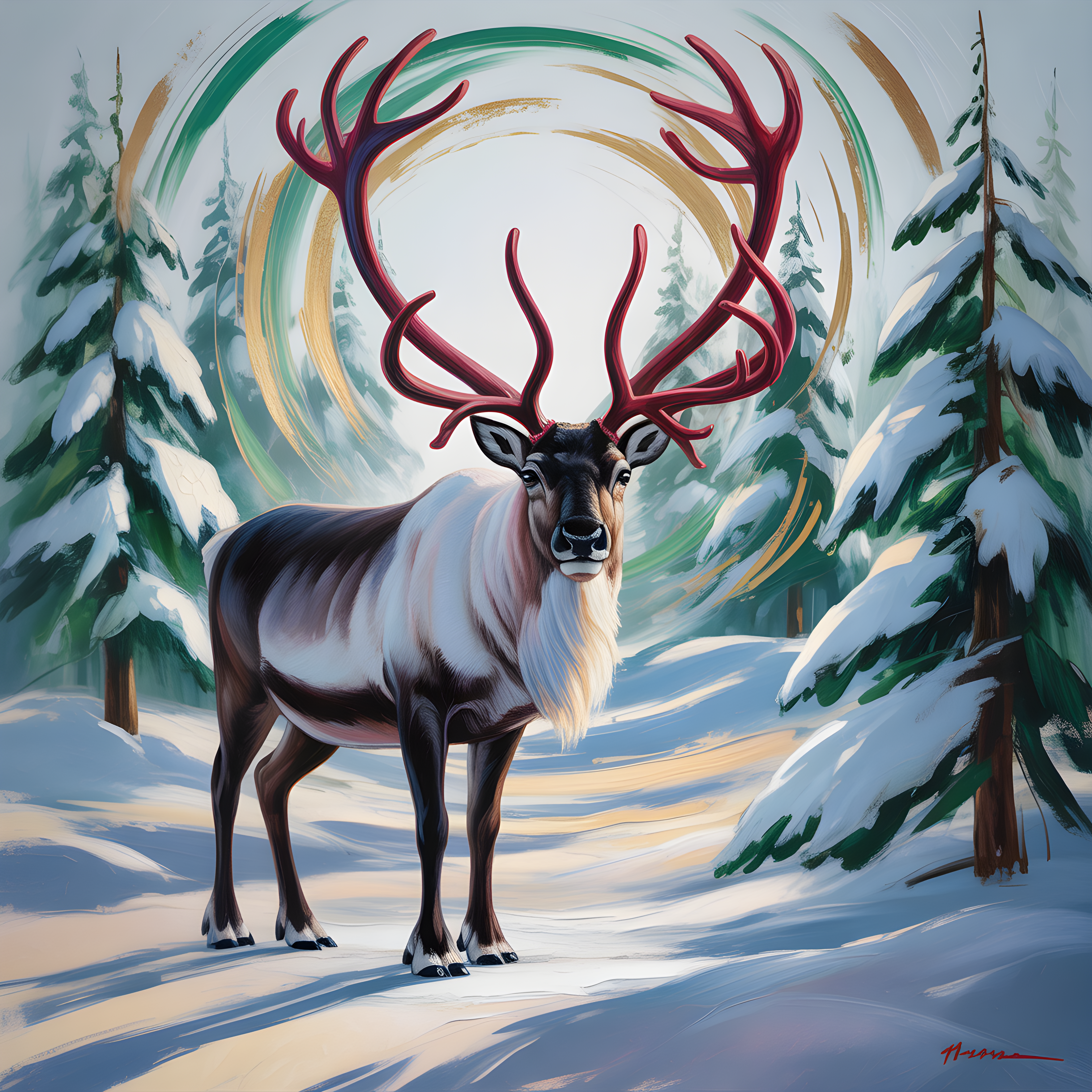 Majestic Reindeer with Swirling Aurora Winter Wall Art
