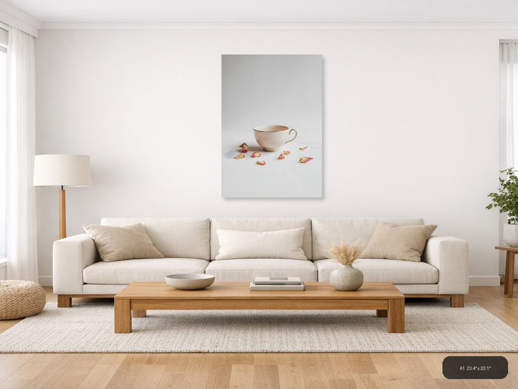Minimalist Teacup and Rose Petals Wall Art — A1 / Living Room