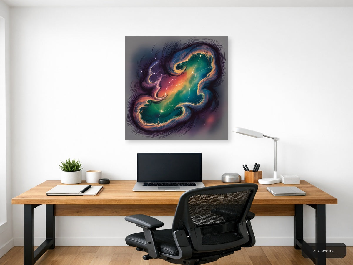 Cosmic Zodiac Gemini Neon Line Art Wall Art — A1 / Office