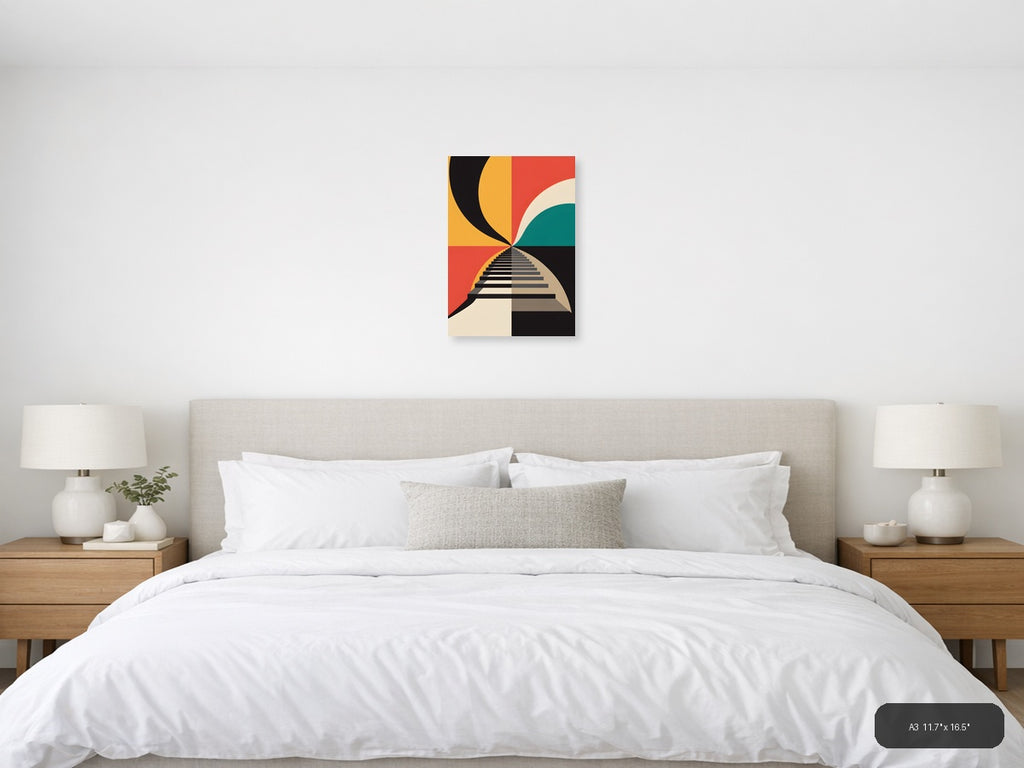 Retro Geometric Staircase Photography Wall Art — A3 / Bedroom
