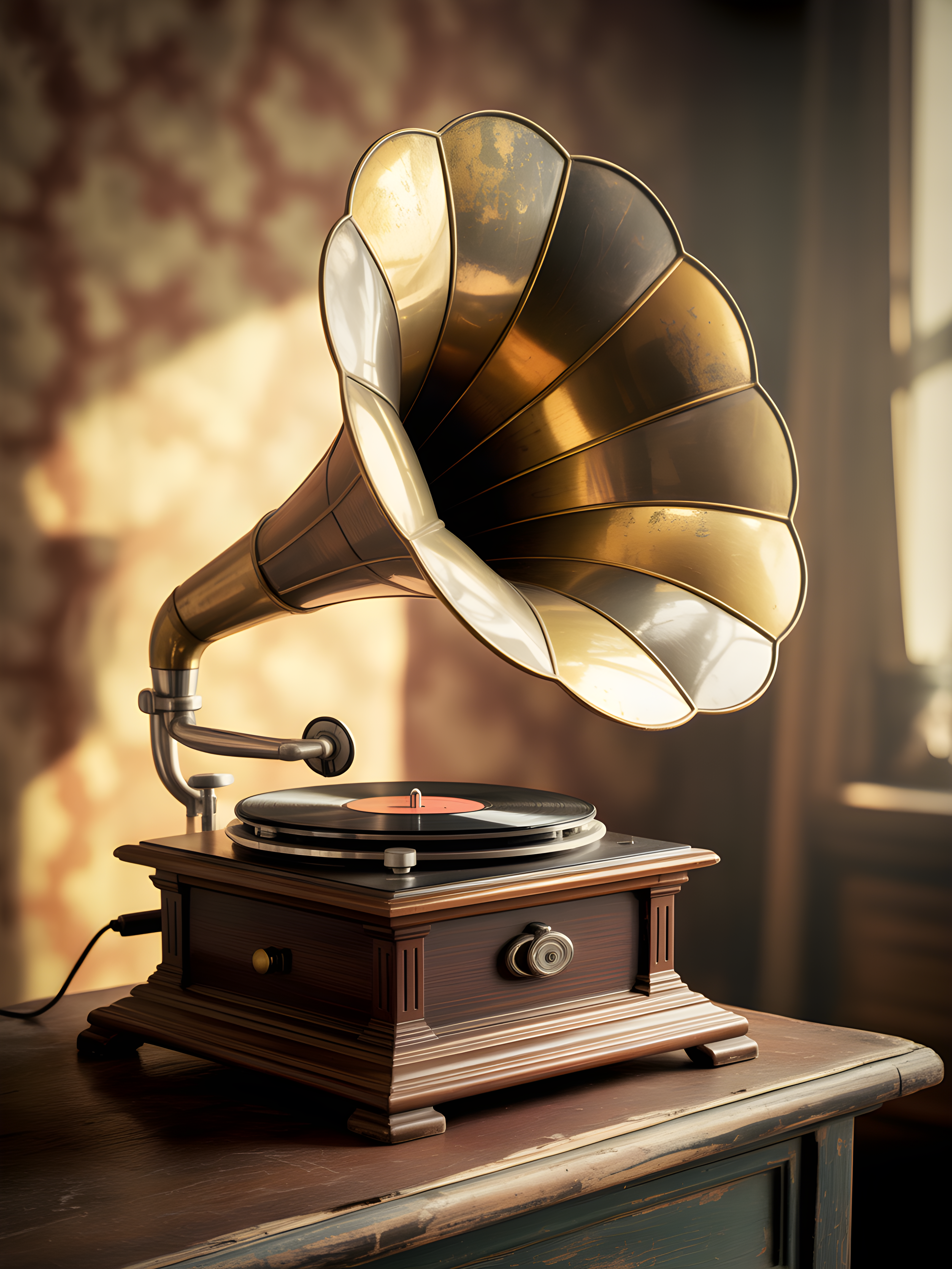 Vintage Gramophone with Vinyl Record Portrait Wall Art