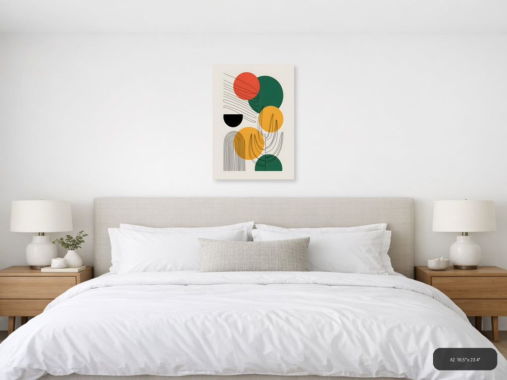 Abstract Geometric Line Art with Circles Wall Art — A2 / Bedroom