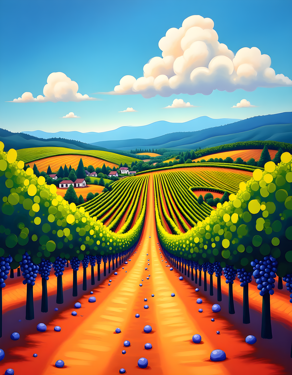 Vibrant Vineyard Valley Abstract Landscape Wall Art