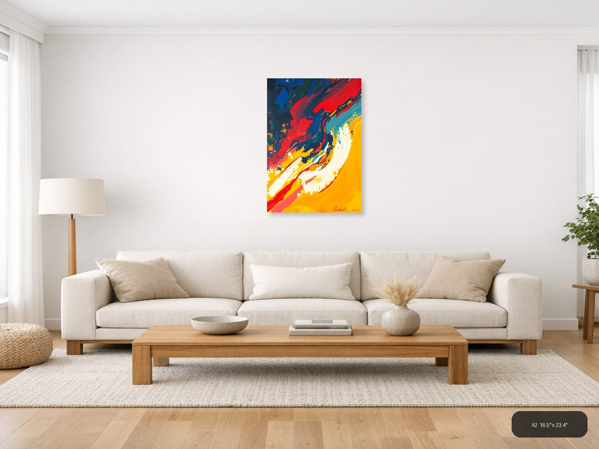 Bold Abstract Swirls Red Blue Yellow Wall Art — A2 / Living Room