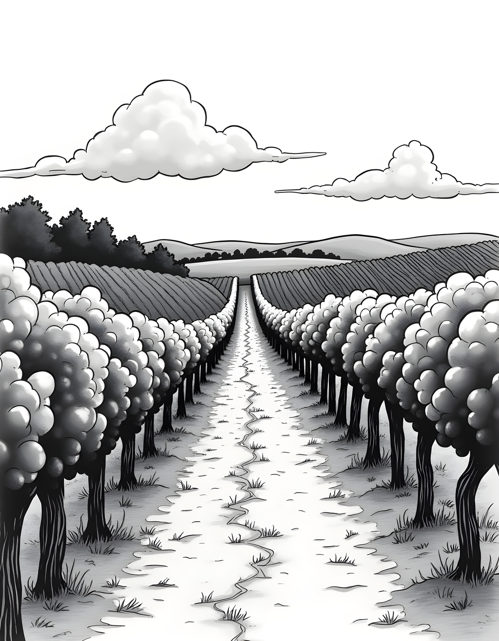 Cotton Field Pathway Line Art Wall Art