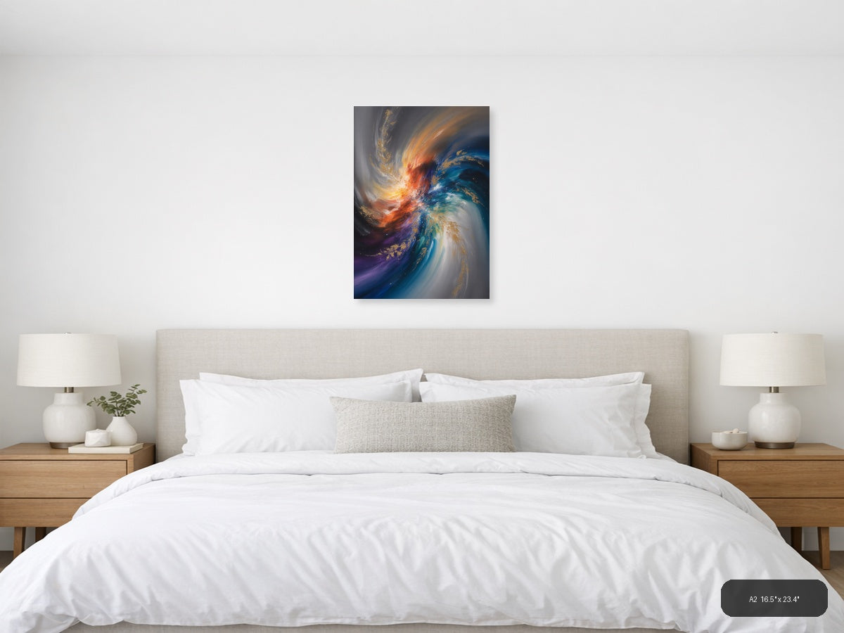 Abstract Cosmic Swirl with Gold Accents Wall Art — A2 / Bedroom