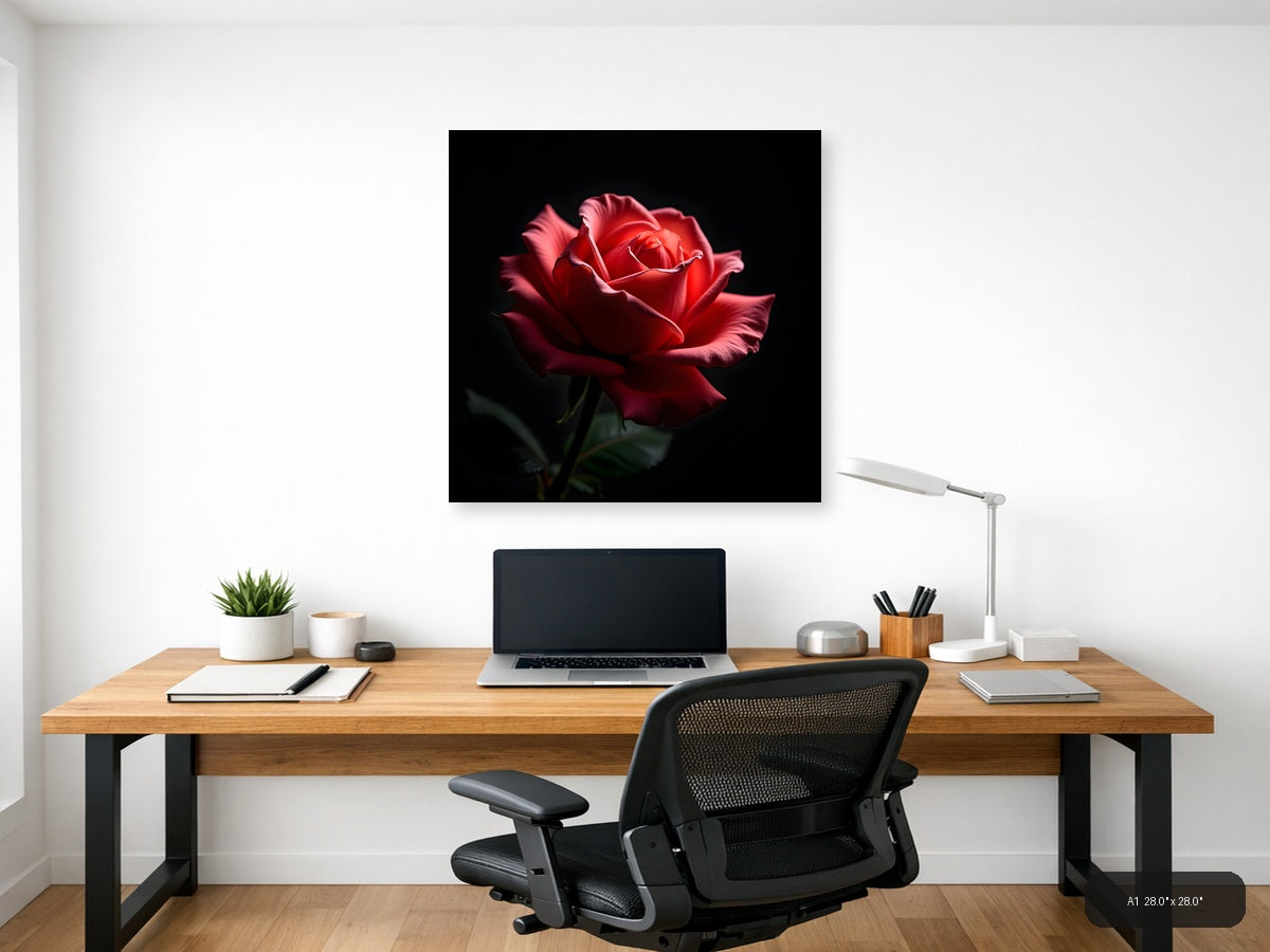 Red Rose Bloom on Black - Fine Art Photography Wall Art — A1 / Office