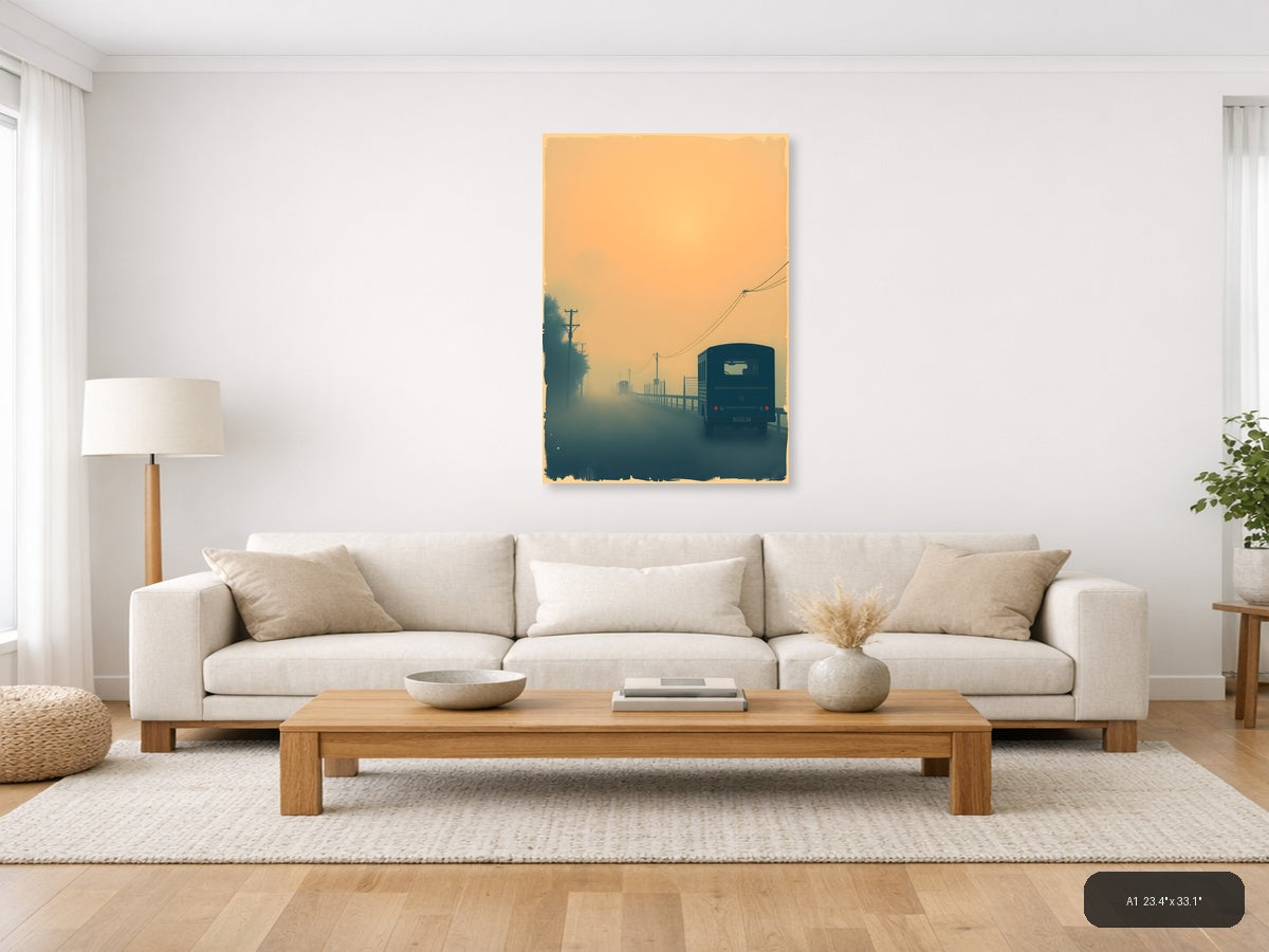 Vintage Misty Road Truck Journey - Retro Wall Art — A1 / Living Room