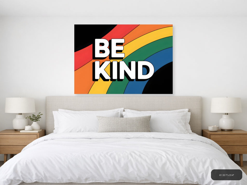 Be Kind Rainbow Typography Photography Wall Art — A1 / Bedroom
