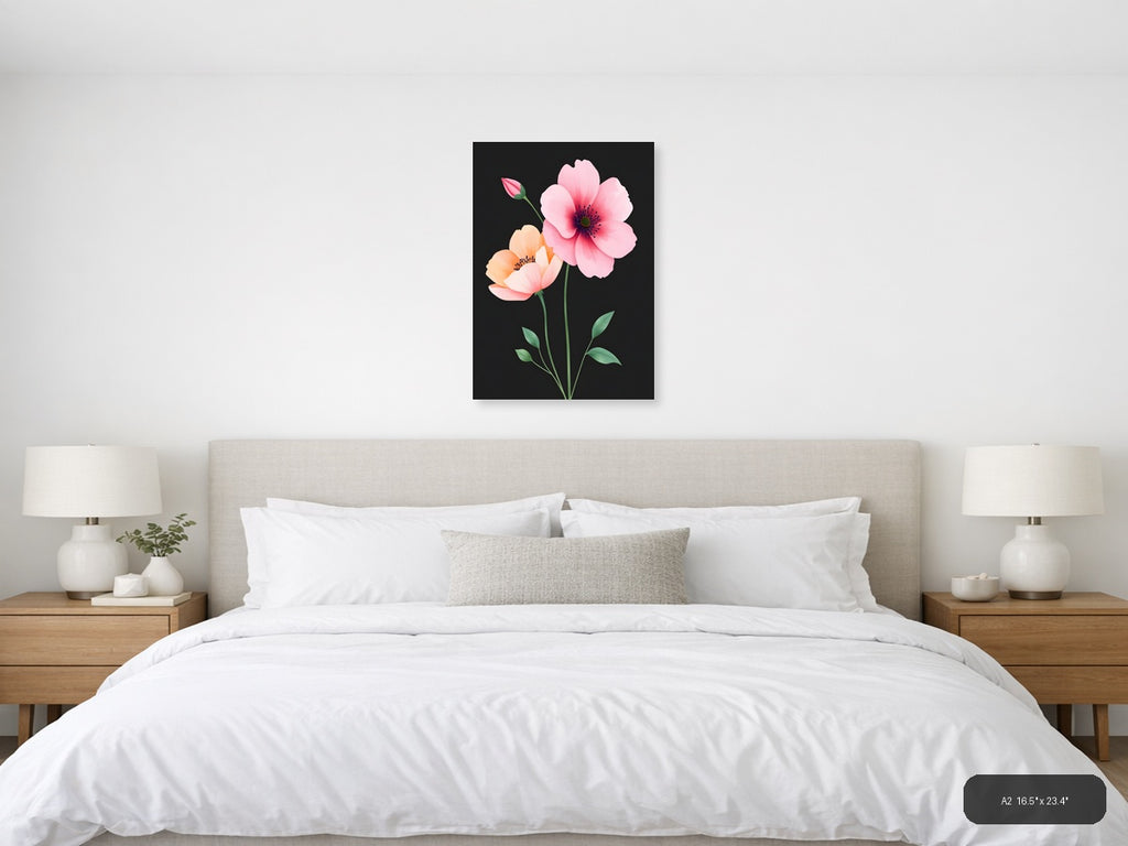 Pink & Peach Flowers Minimalist Botanical Wall Art — A2 / Bedroom