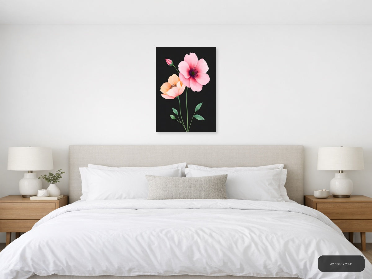 Pink & Peach Flowers Minimalist Botanical Wall Art — A2 / Bedroom