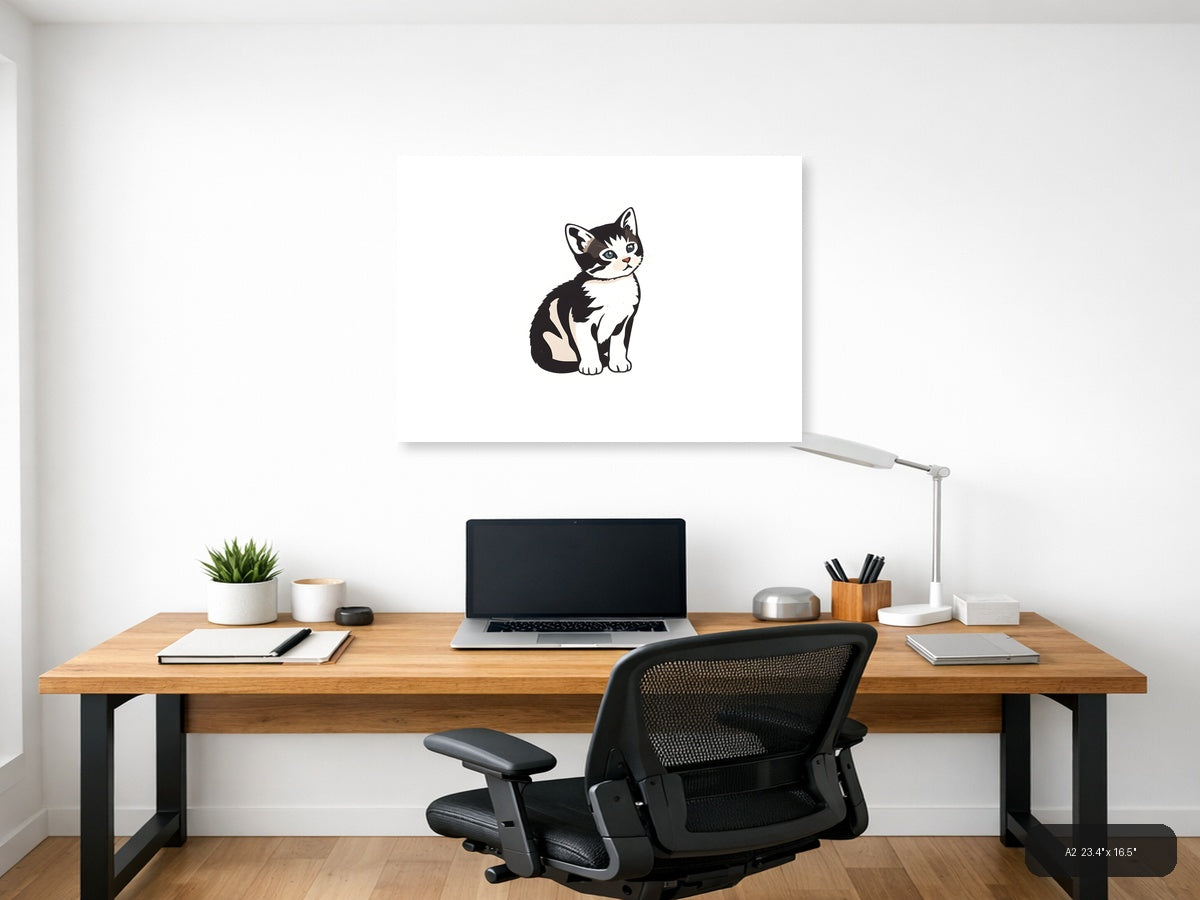 Black and White Kitten Minimalist Wall Art — A2 / Office