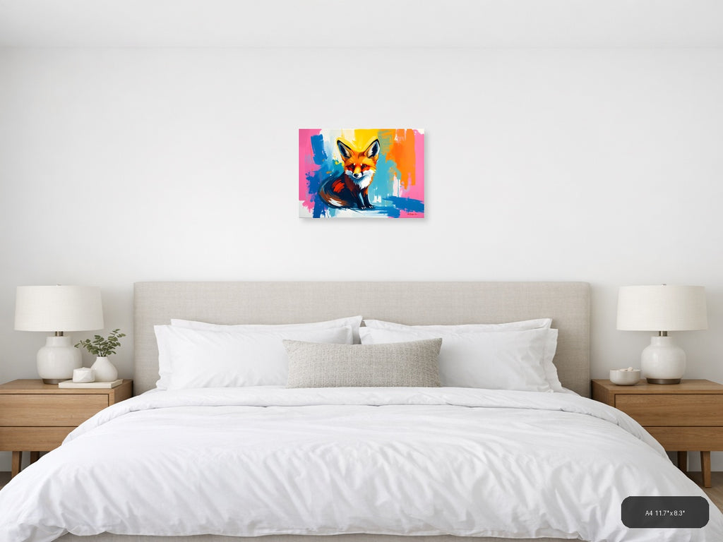 Colorful Abstract Fox Portrait - Modern Pop Art Wall Art — A4 / Bedroom