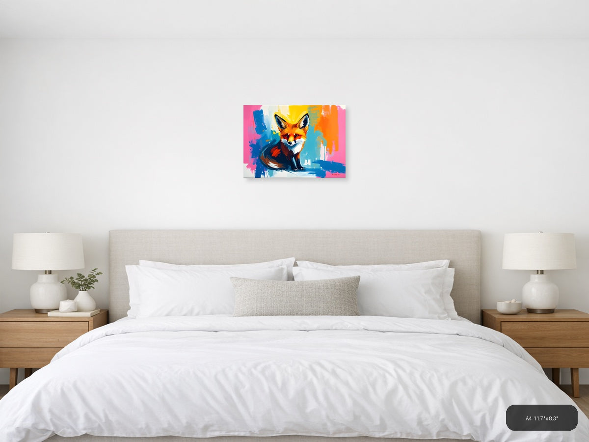 Colorful Abstract Fox Portrait - Modern Pop Art Wall Art — A4 / Bedroom