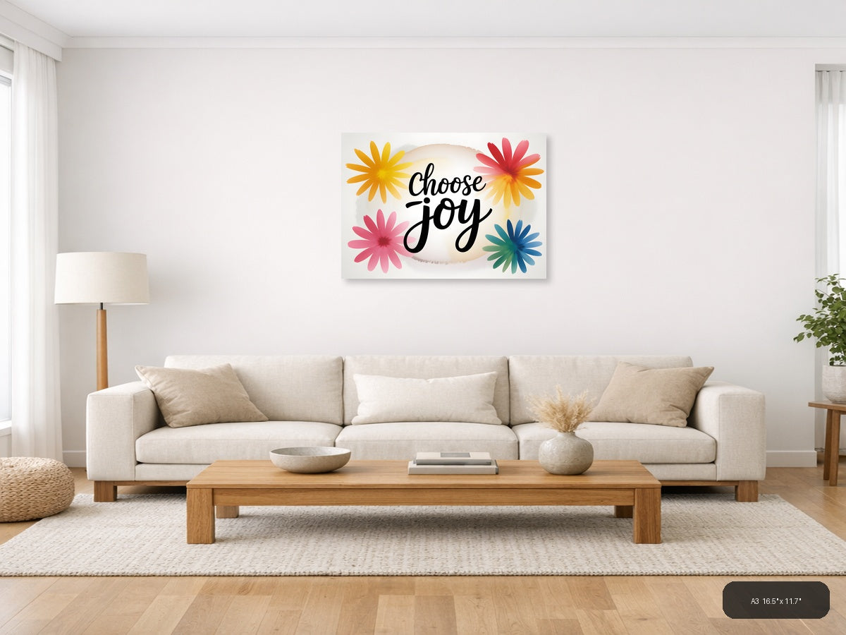 Choose Joy Watercolor Flowers Landscape Wall Art — A3 / Living Room