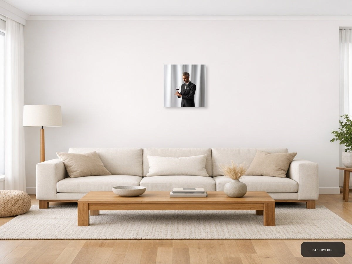 Minimalist Businessman Wine Tasting Portrait Wall Art — A4 / Living Room