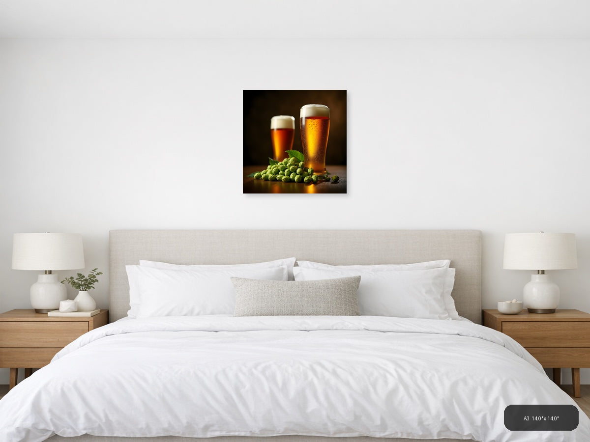 Beer and Hops Still Life Photography Wall Art — A3 / Bedroom