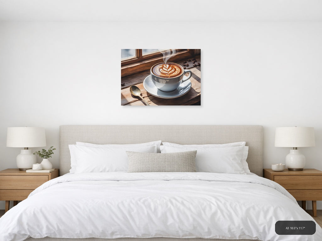 Latte Art Coffee Cup Window Watercolor Wall Art — A3 / Bedroom