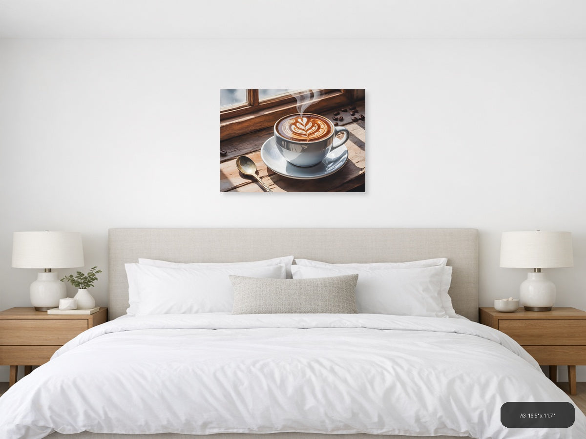 Latte Art Coffee Cup Window Watercolor Wall Art — A3 / Bedroom