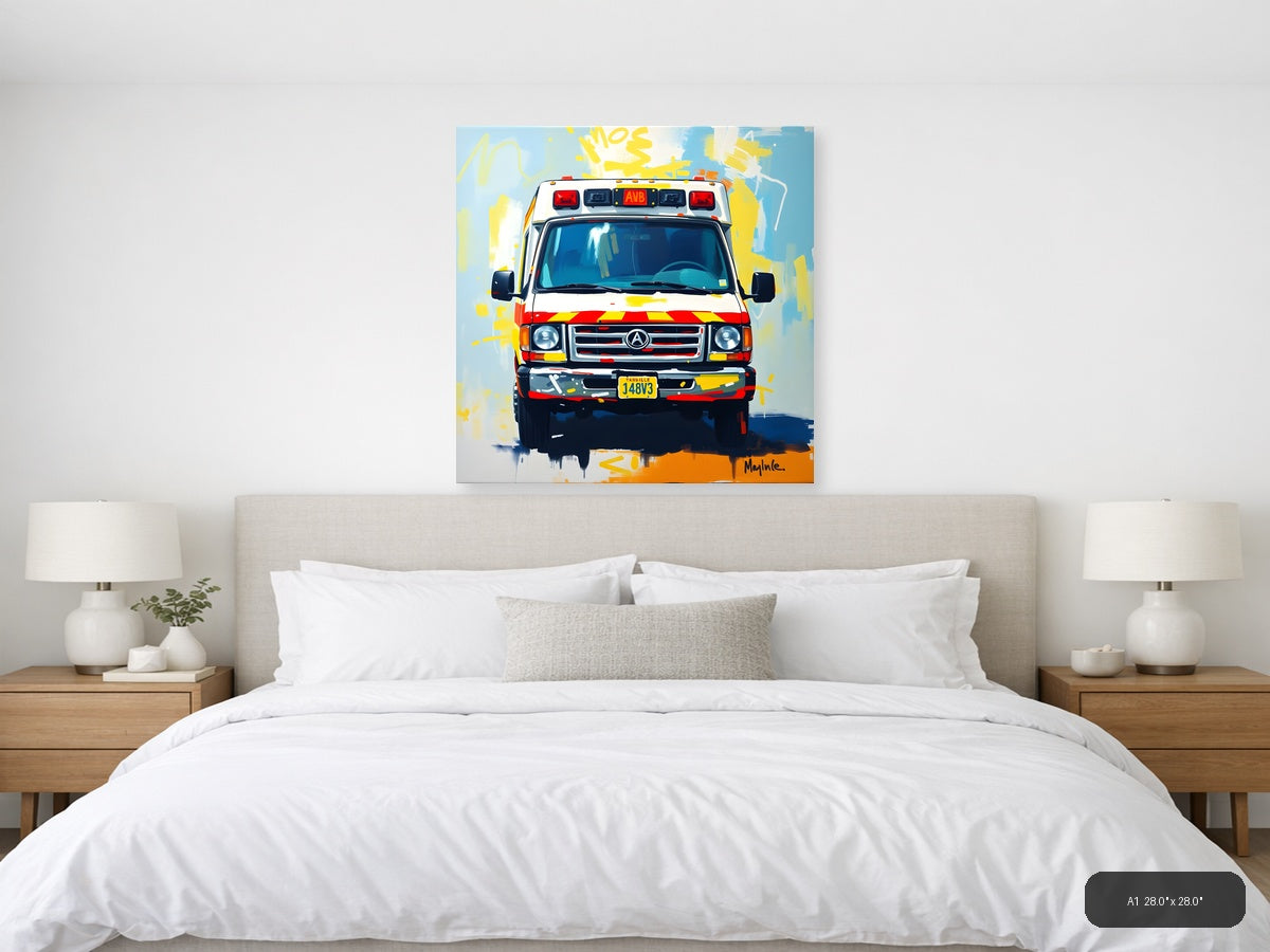 Abstract Ambulance Emergency Vehicle Pop Art Wall Art — A1 / Bedroom