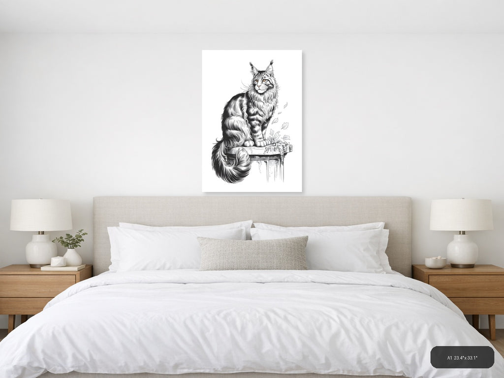 Majestic Lynx Line Art Portrait Wall Art — A1 / Bedroom