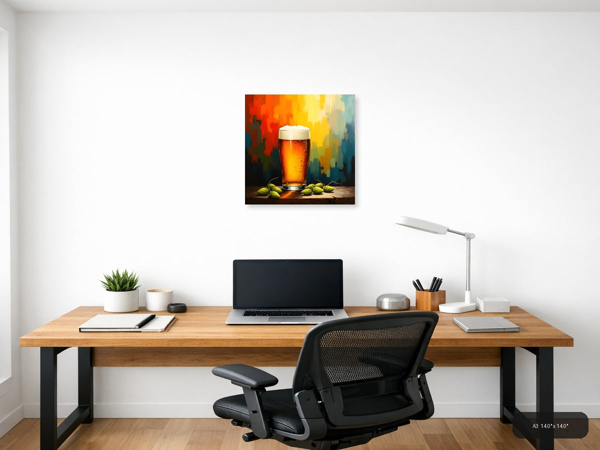 Abstract Beer Glass with Hops Wall Art — A3 / Office