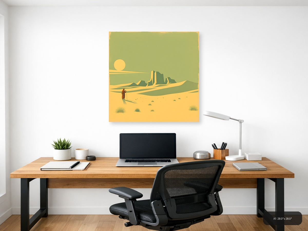 Vintage Desert Wanderer with Mesa - Retro Wall Art — A1 / Office