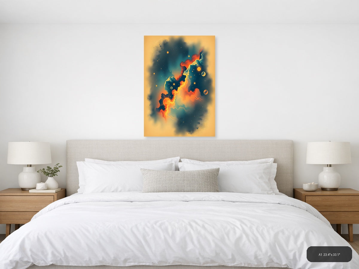 Vintage Cosmic Volcano Fire Fantasy Wall Art — A1 / Bedroom
