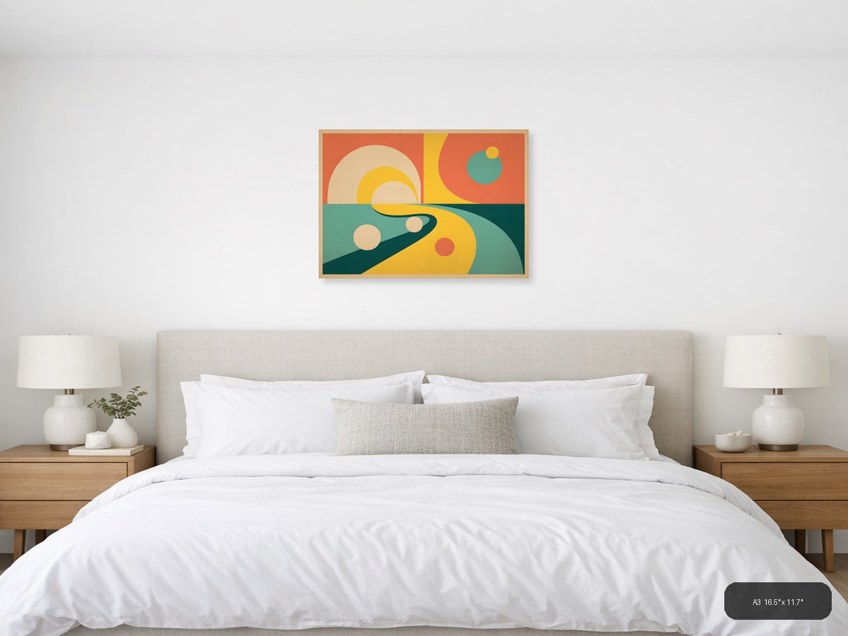 Vintage Retro Sun and Planets Landscape Wall Art — A3 / Bedroom
