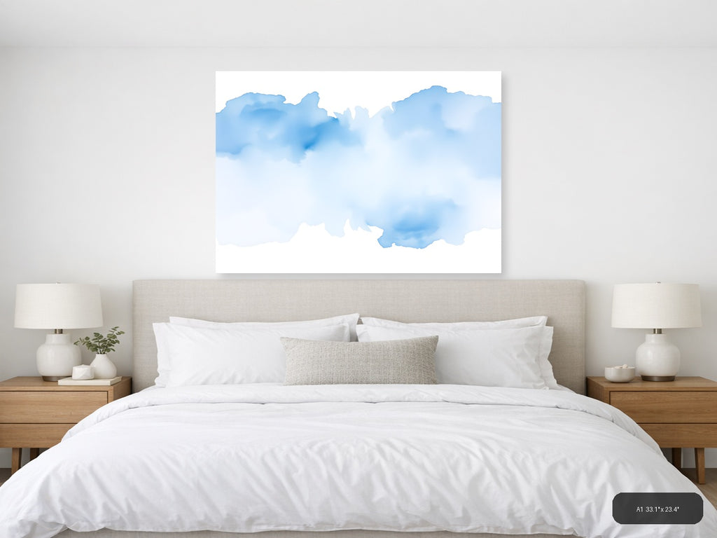 Abstract Blue Watercolor Clouds Landscape Wall Art — A1 / Bedroom