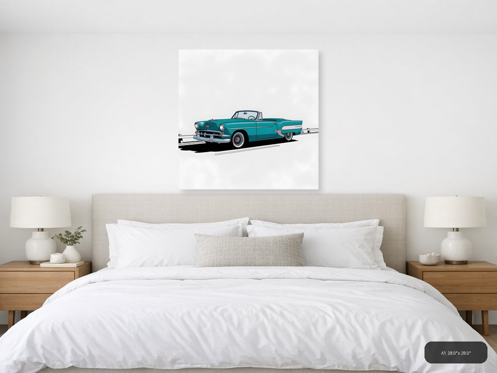 Turquoise Classic Convertible Car Minimalist Wall Art — A1 / Bedroom