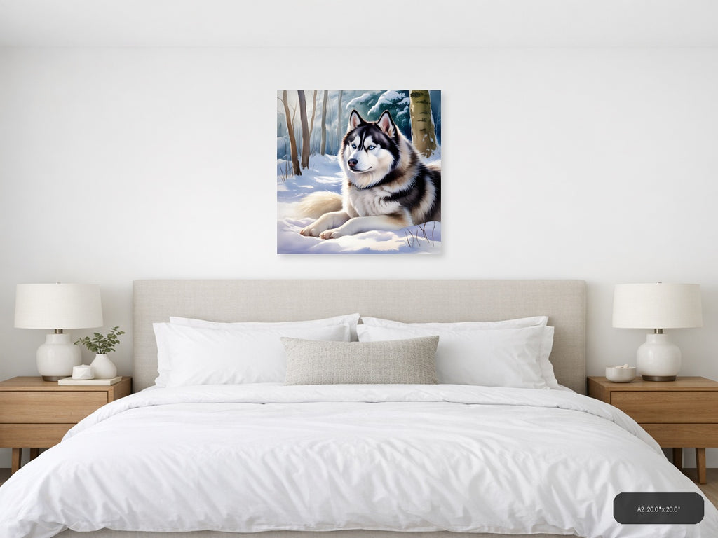 Husky in Winter Forest - Watercolor Wall Art — A2 / Bedroom