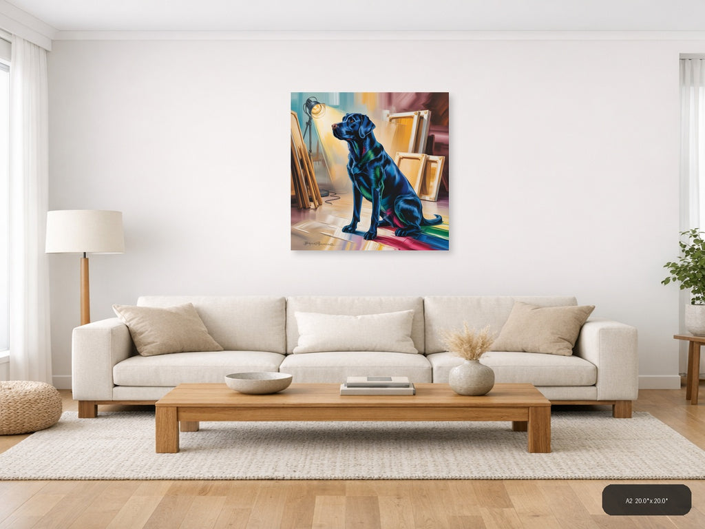 Blue Dog Abstract Studio Portrait Wall Art — A2 / Living Room