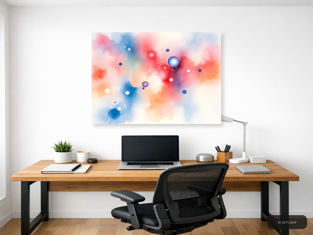 Abstract Watercolor Spheres in Pink & Blue Wall Art — A1 / Office
