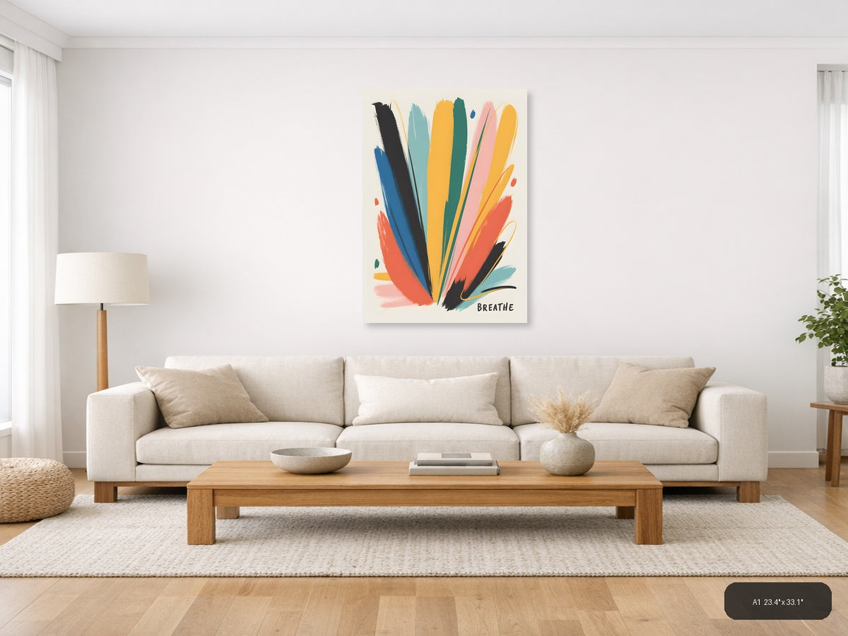 Colorful Abstract Brushstrokes 'Breathe' Wall Art — A1 / Living Room